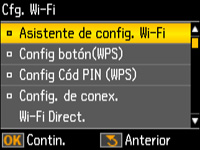 Ejemplo de configuración WiFi en una impresora Epson con pantalla LCD