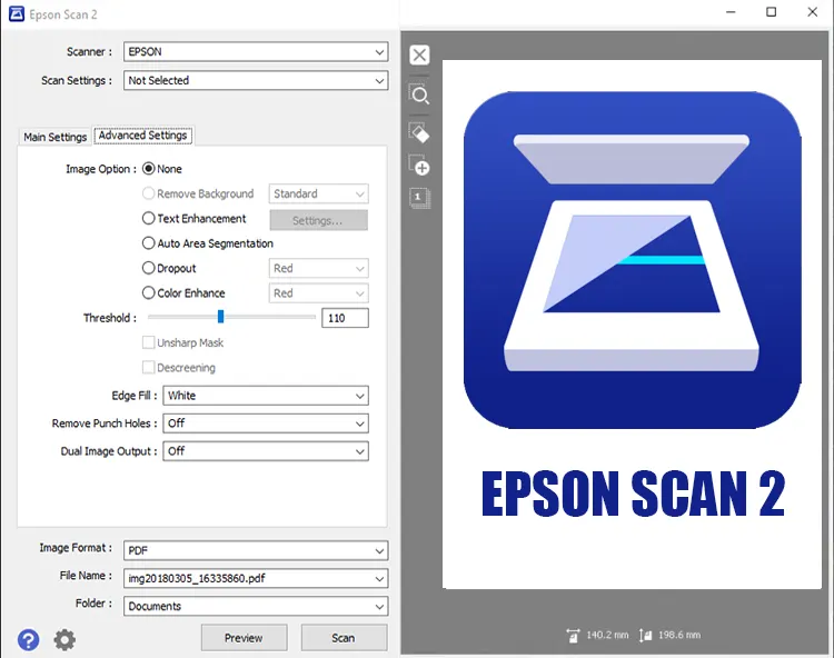 Interfaz de Epson Scan 2 para escanear